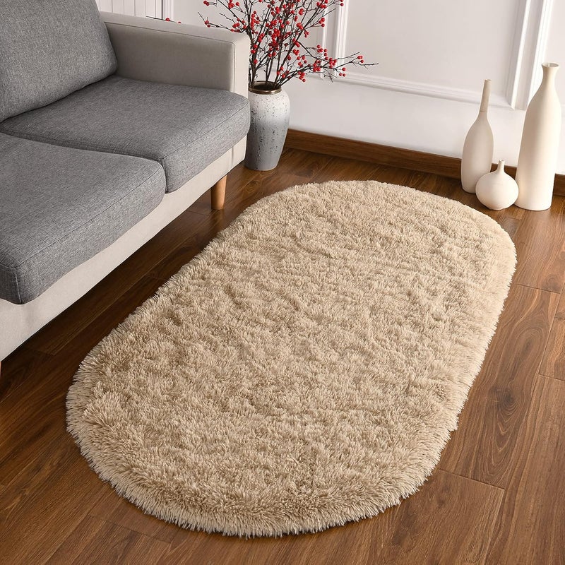 Softlife Fluffy Rugs for Bedroom, Shag Cute Area Rug for Girls and Kids Baby Room Home Decor Fall Decor, 2.6 x 5.3 Feet Oval Indoor Carpet for Nursery Dorm Living Room, Camel - Image 3